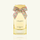 Laura Ashley Joy of Primrose perfume bottle with a floral bow on a white background