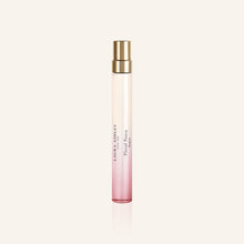 Laura Ashley Floral Fancy Perfume bottle with pink gradient and gold cap on a light beige background